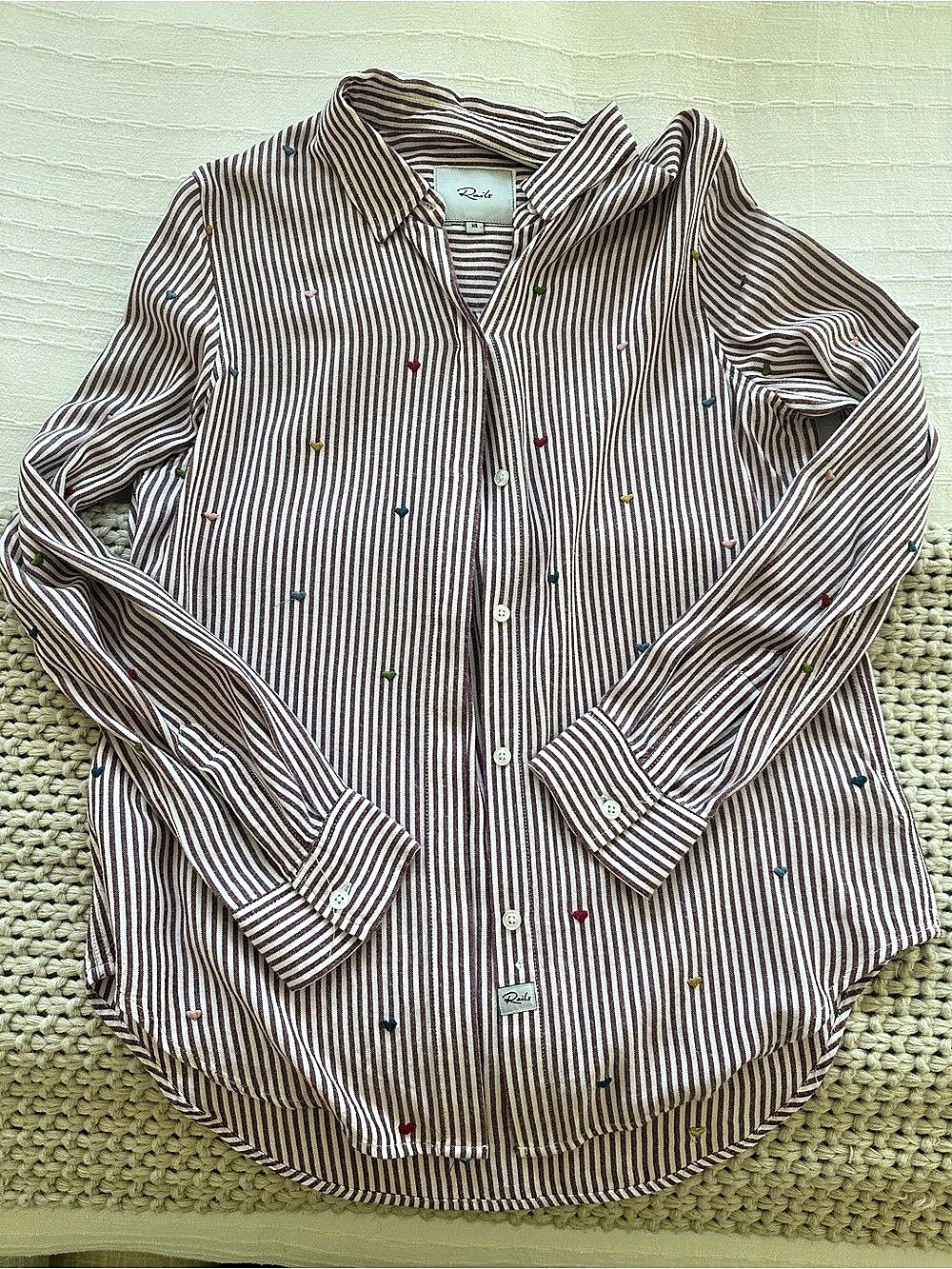 Rails Hunter Embroidered Heart Stripe Button Down Shirt Striped Button Down